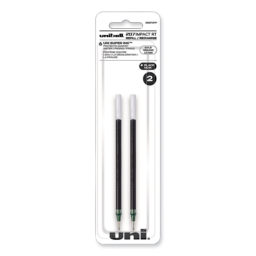 uni-ball 207 Impact RT Gel Retractable Pen Refills, Bold 1 mm Conical Tip, Black Ink, 2/Pack (65873PP)