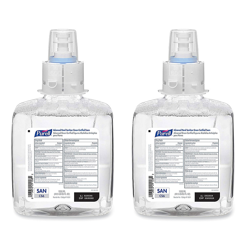 PURELL Advanced Hand Sanitizer Green Certified Foam Refill, For CS6 Dispensers, 1,200 mL, Fragrance-Free, 2/Carton (655102CT)
