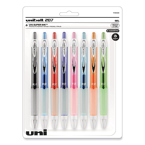 uni-ball Signo 207 Gel Pen, Retractable, Medium 0.7 mm, Assorted Ink and Barrel Colors, 8/Pack (1739929)