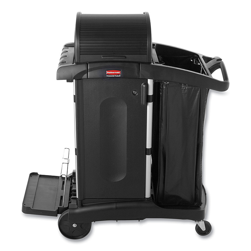 Rubbermaid Commercial High-Security Healthcare Cleaning Cart, Metal, 4 Shelves, 1 Bin, 22" x 48.25" x 53.5", Black (9T7500BK)