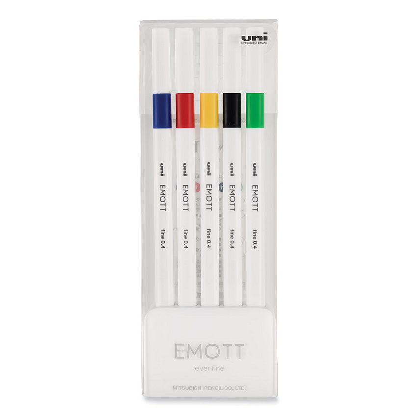 uni-ball EMOTT Porous Point Pen, Stick, Fine 0.4 mm, Assorted Ink Colors, White Barrel, 5/Pack Assorted Ink - Water Based - Plastic Tip - 5 / Set (24828)