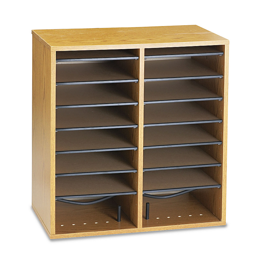 Safco Wood/Laminate Literature/CD Sorter, 16 Compartments, 19.5 x 11.75 x 21, Medium Oak (9422MO)