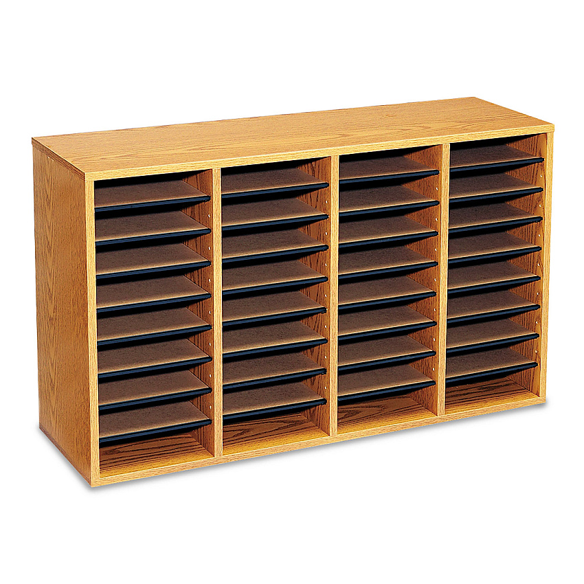 Safco Wood/Laminate Literature Sorter, 36 Compartments, 39.25 x 11.75 x 24, Medium Oak (9424MO)