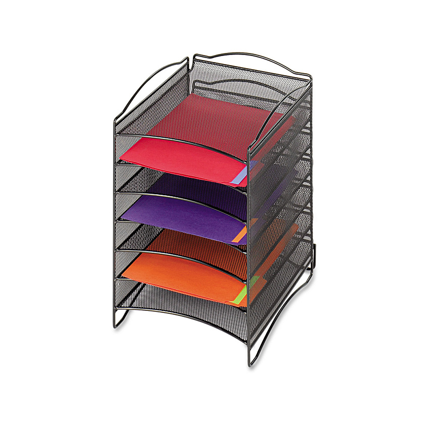 Safco Onyx Steel Mesh Lliterature Sorter, Six Compartments, 10.25 x 12.75 x 15.25, Black (9431BL)