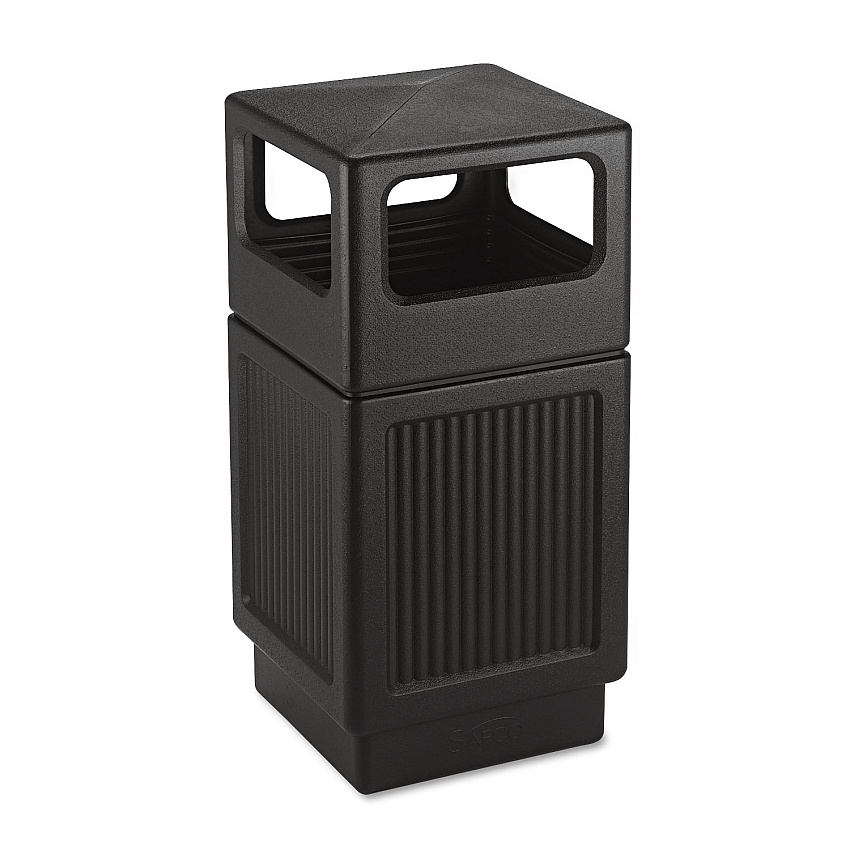 Safco Canmeleon Recessed Panel Receptacles, Side-Open, 38 gal, Polyethylene, Black (9476BL)