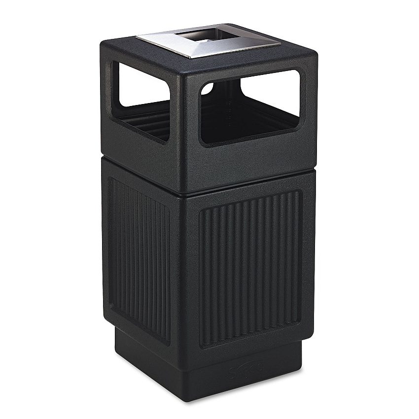Safco Canmeleon Recessed Panel Receptacles, 38 gal, Polyethylene, Black (9477BL)