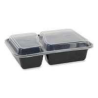Pactiv Newspring VERSAtainer Microwavable Containers, Rectangular, 2-Compartment, 30 oz, 6 x 8.5 x 2.5, Black/Clear, Plastic, 150/CT (NC8288B)