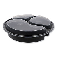 Pactiv Newspring VERSAtainer Microwavable Containers, Round, 3-Compartment, 39 oz, 9 x 9 x 2.25, Black/Clear, Plastic, 150/Carton (NC9388B)