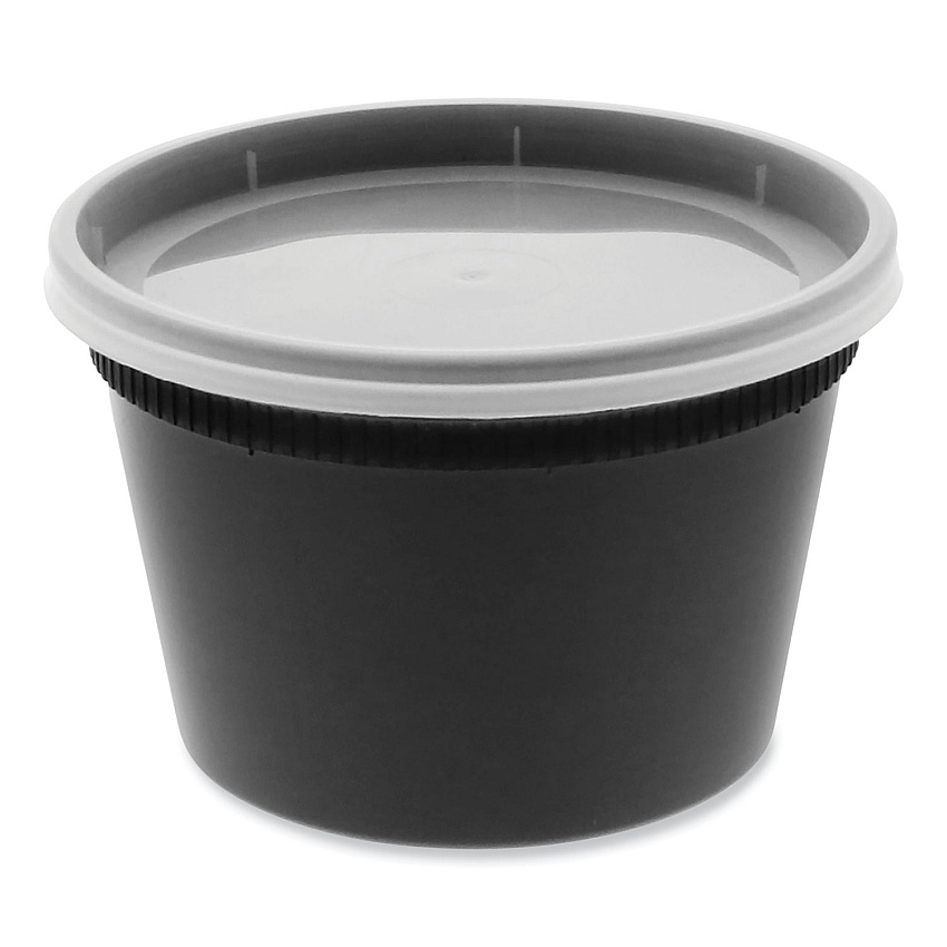 Pactiv Newspring DELItainer Microwavable Container, 16 oz, 4.55 x 4.55 x 3.1, Black/Clear, Plastic, 240/Carton (YSD2516B)