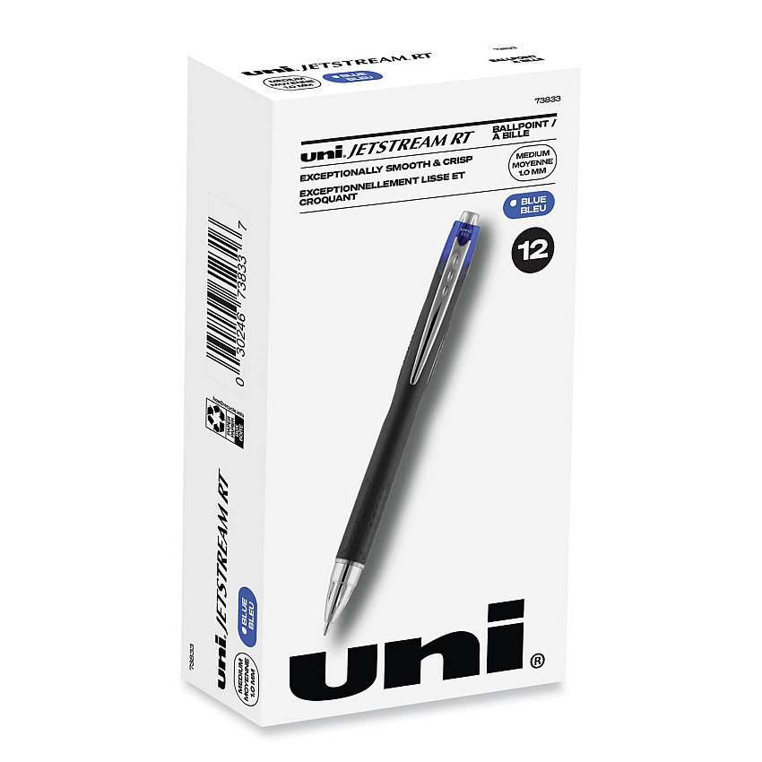 uni-ball Jetstream Retractable Hybrid Gel Pen, Bold 1 mm, Blue Ink, Black/Silver/Blue Barrel (73833)