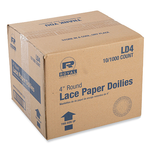 AmerCareRoyal Lace Doilies, Round, 4", White, 10,000/Carton (LD4)
