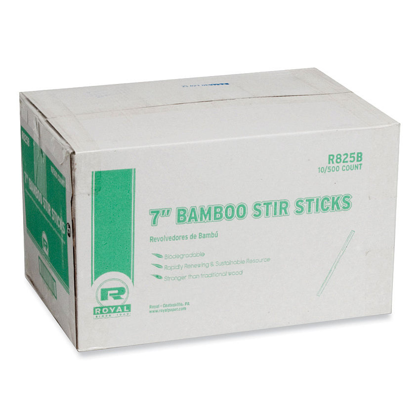 AmerCareRoyal Bamboo Stir Sticks, 7" Natural, 5,000/Carton (R825B)