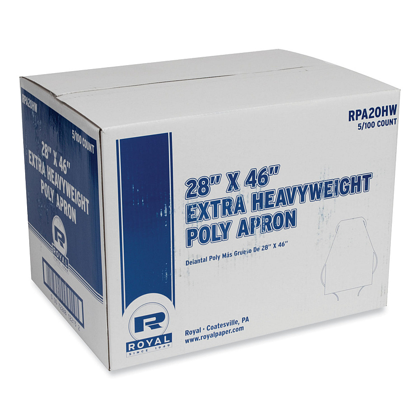 AmerCareRoyal Heavyweight Poly Aprons, 28 x 46, 1.77 mil, One Size Fits All, White, 500/Carton (RPA20HW)