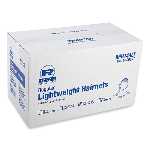 AmerCareRoyal Lightweight Latex-Free Hairnets, Nylon, 24", Light Brown, 144/Box, 20 Boxes/Carton (RPH144LTLB)