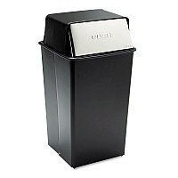 Safco Reflections  Push Top Square Receptacle, 36 gal, Steel, Black/Chrome (9895)