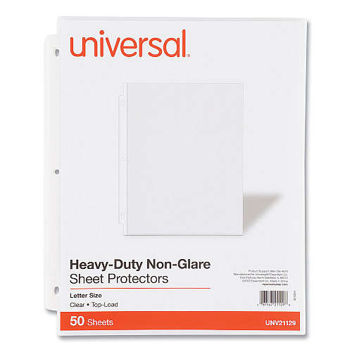 Universal Top-Load Poly Sheet Protectors, Heavy Gauge, Nonglare, Clear 50/Pack (UNV21129)