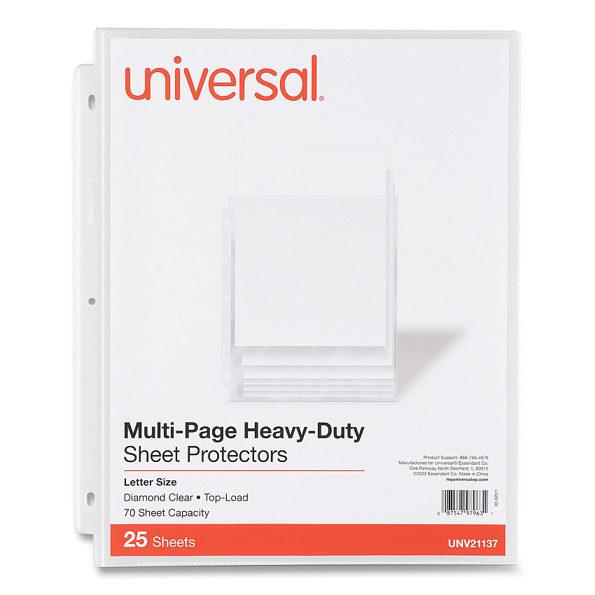 Universal Top-Load Poly Sheet Protectors, Heavy Gauge, Letter Size, Clear, 25/Pack (UNV21137)
