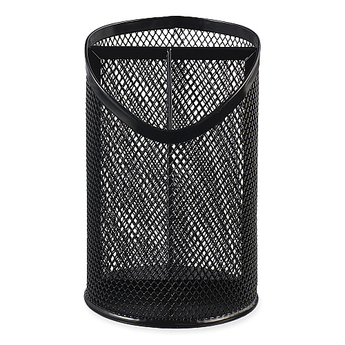 Universal Metal Mesh 3-Compartment Pencil Cup, 4.13" Diameter x 6"h, Black (UNV20019)