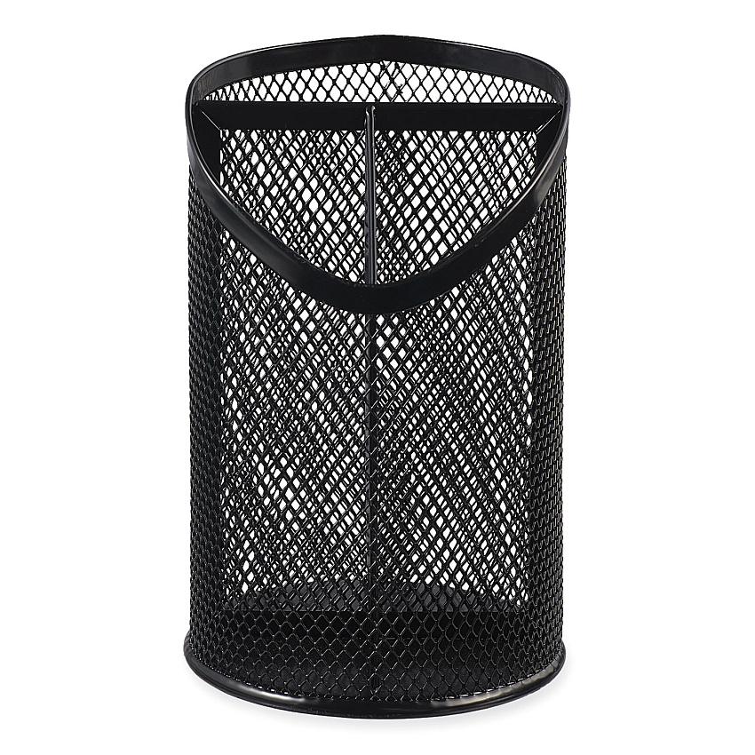 Universal Metal Mesh 3-Compartment Pencil Cup, 4.13" Diameter x 6"h, Black (UNV20019)