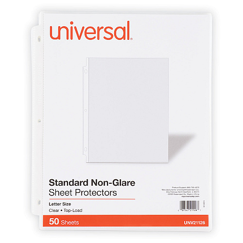Universal Top-Load Poly Sheet Protectors, Std Gauge, Nonglare, Clear, 50/Pack (UNV21126)