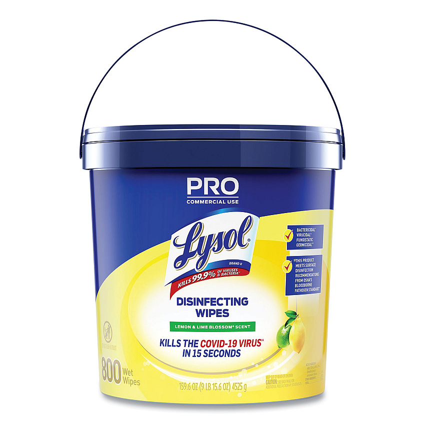 Lysol&reg; Professional Disinfecting Wipe Bucket, 1-Ply, 6 x 8, Lemon and Lime Blossom, White, 800 Wipes (99856EA)