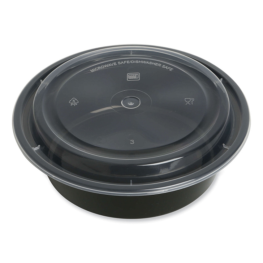 GEN Microwavable Food Container with Lid, Round, 32 oz, 7.28 x 7.28 x 2.55, Black/Clear, Plastic, 150/Carton (GENTORND32)