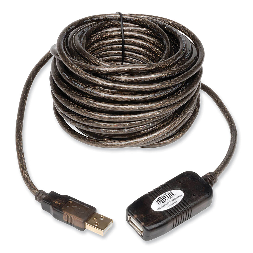 Tripp Lite USB 2.0 Active Extension Cable, A to A (M/F), 16 ft, Black (U026016)