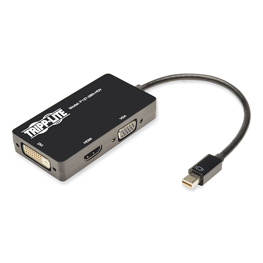 Tripp Lite Keyspan Mini DisplayPort to VGA/DVI/HDMI All-in-One Adapter/Converter, Thunderbolt 1 and 2, 6" (P13706NHDV)