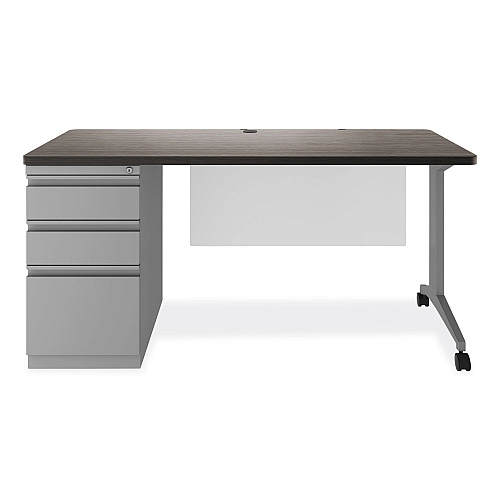 Alera Modern Teacher Series Pedestal Desk, Left-Side Pedestal: Box/Box/File, 60" x 24" x 28.75", Charcoal Woodgrain/Gray (ALEMSD6024CH)