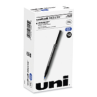 uni-ball Deluxe Roller Ball Pen, Stick, Extra-Fine 0.5 mm, Blue Ink, Metallic Gray/Black/Blue Barrel, Dozen (60027)