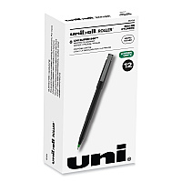 uni-ball Roller Ball Pen, Stick, Extra-Fine 0.5 mm, Green Ink, Black/Green Barrel, Dozen (60154)