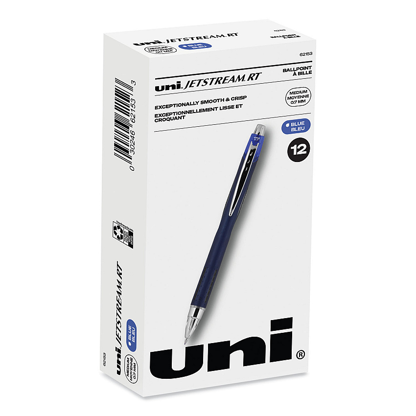 uni-ball Jetstream Retractable Hybrid Gel Pen, Fine 0.7 mm, Blue Ink, Blue/Silver Barrel (62153)
