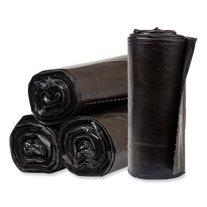 Pitt Plastics Eco Strong Plus Can Liners, 40 gal, 1.7 mil, 40" x 46", Black, Perforated Roll, 100/Carton (PCRL404620K)