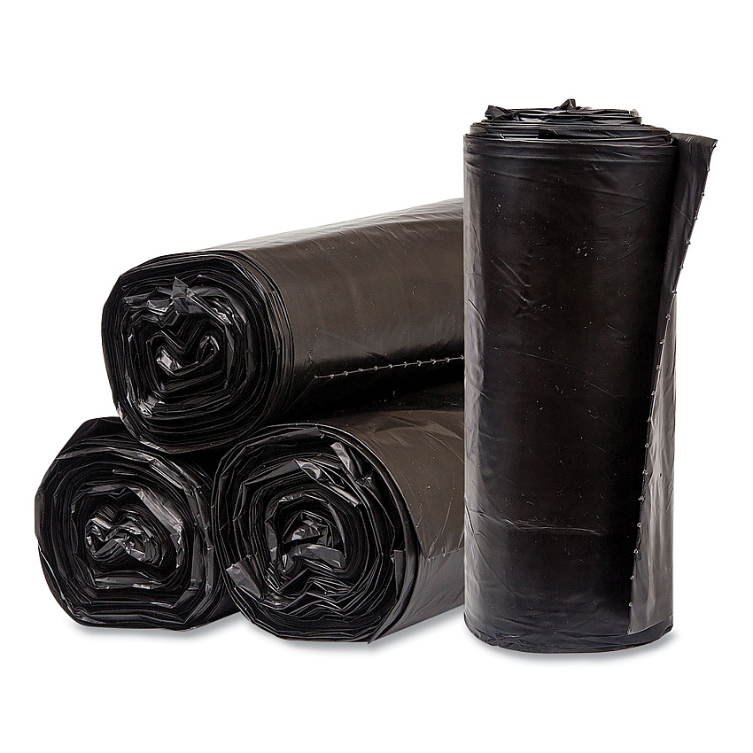 Pitt Plastics Eco Strong Can Liners, 60 gal, 1.35 mil, 38" x 58", Black, Perforated Roll, 100/Carton (EC385812K)