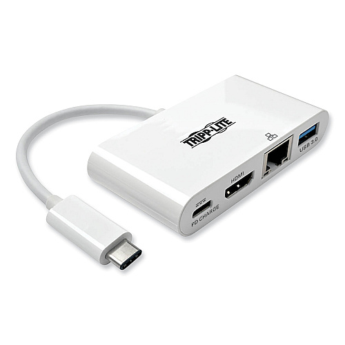 Tripp Lite USB 3.1 Gen 1 USB-C to HDMI Adapter, USB-A/USB-C PD Charging/Gigabit Ethernet, 3", White (U44406NHGUC)