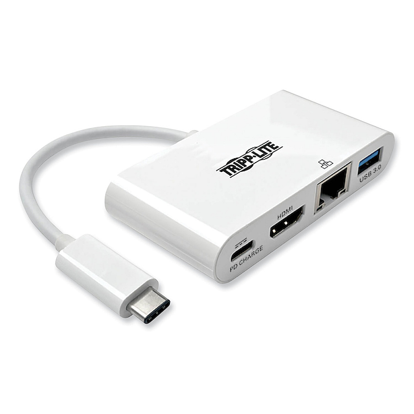 Tripp Lite USB 3.1 Gen 1 USB-C to HDMI Adapter, USB-A/USB-C PD Charging/Gigabit Ethernet, 3", White (U44406NHGUC)