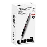 uni-ball Signo 207 Gel Pen, Retractable, Fine 0.5 mm, Red Ink, Smoke/Black/Red Barrel, Dozen (61257)
