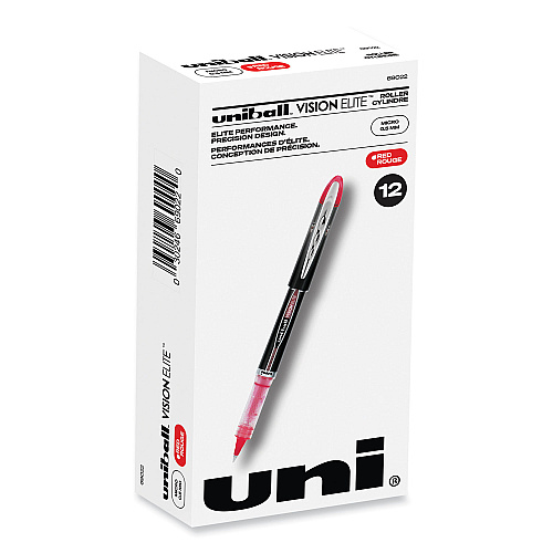 uni-ball VISION ELITE Hybrid Gel Pen, Stick, Extra-Fine 0.5 mm, Red Ink, Black/Red/Clear Barrel 0.5 mm Micro Pen Point - Red Ink - Pigment-based - 1 Each (69022)