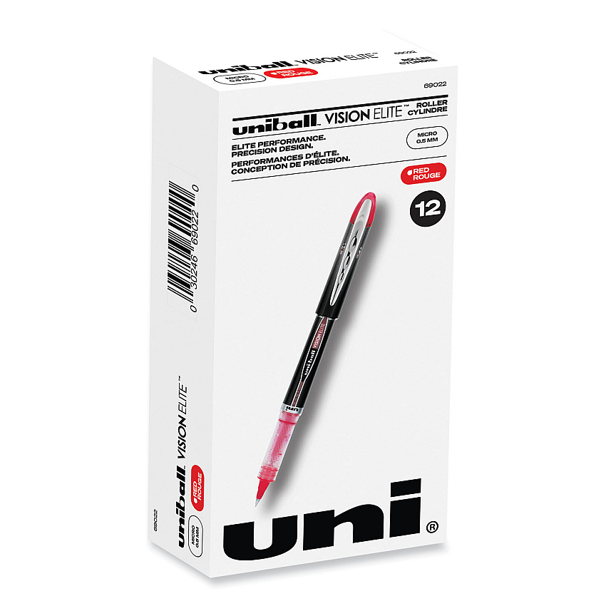 uni-ball VISION ELITE Hybrid Gel Pen, Stick, Extra-Fine 0.5 mm, Red Ink, Black/Red/Clear Barrel 0.5 mm Micro Pen Point - Red Ink - Pigment-based - 1 Each (69022)