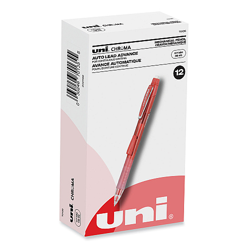 uni-ball Chroma Mechanical Pencil, 0.7 mm, HB (#2), Black Lead, Red Barrel, Dozen 0.7 mm Black Lead - HB, #2 - Red Barrel - 1 Dozen (70135)