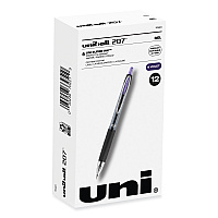uni-ball Signo 207 Gel Pen, Retractable, Medium 0.7 mm, Violet Ink, Smoke/Black/Violet Barrel, Dozen (70221)