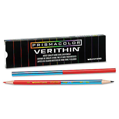 Prismacolor Verithin Dual-Ended Two-Color Pencils, 2 mm, Blue/Red Lead, Blue/Red Barrel, Dozen (02456)