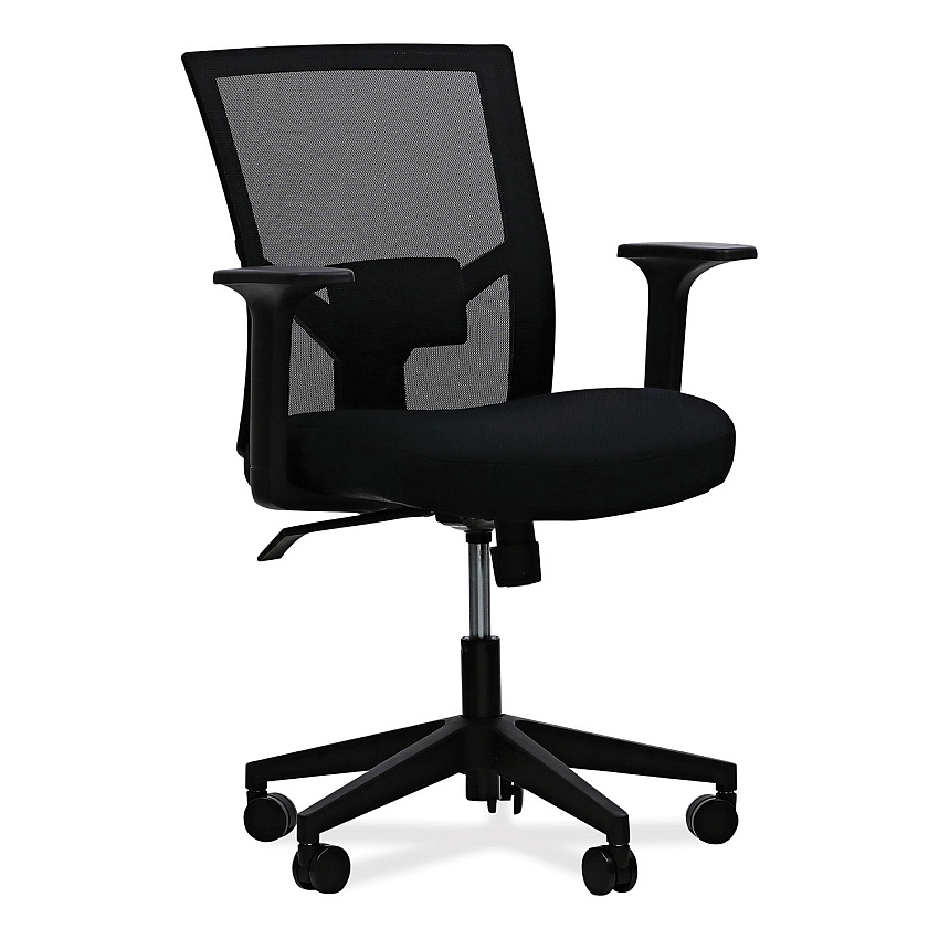Workspace by Alera Mesh Back Fabric Task Chair, Supports Up to 275 lb, 17.32" to 21.1" Seat Height, Black Seat, Black Back (ALEWS42B17)