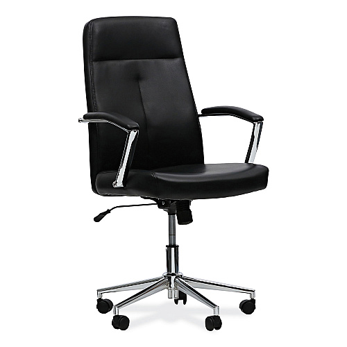 Workspace by Alera Leather Task Chair, Supports Up to 275 lb, 18.19" to 21.93" Seat Height, Black Seat, Black Back (ALEWS4116)