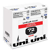uni-ball Roller Ball Pen, Stick, Extra-Fine 0.5 mm, Blue Ink, Black/Blue Barrel, 72/Pack (2013566)