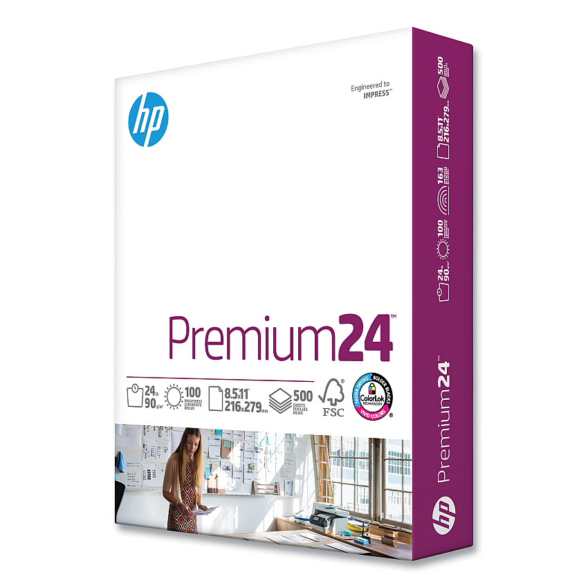 HP Premium24 Paper, 98 Bright, 24 lb Bond Weight, 8.5 x 11, Ultra White, 500/Ream (112400)