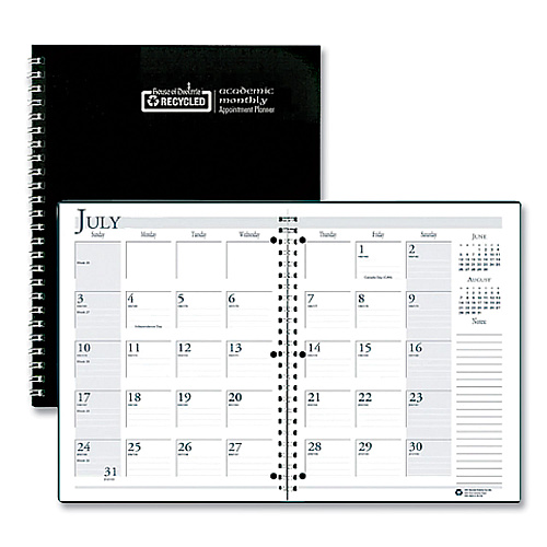House of Doolittle Recycled Three-Hole Punched Wirebound Academic Monthly Planner, 11 x 8.5, Black Cover, 14-Month: July 2025 to Aug 2026 (26302)