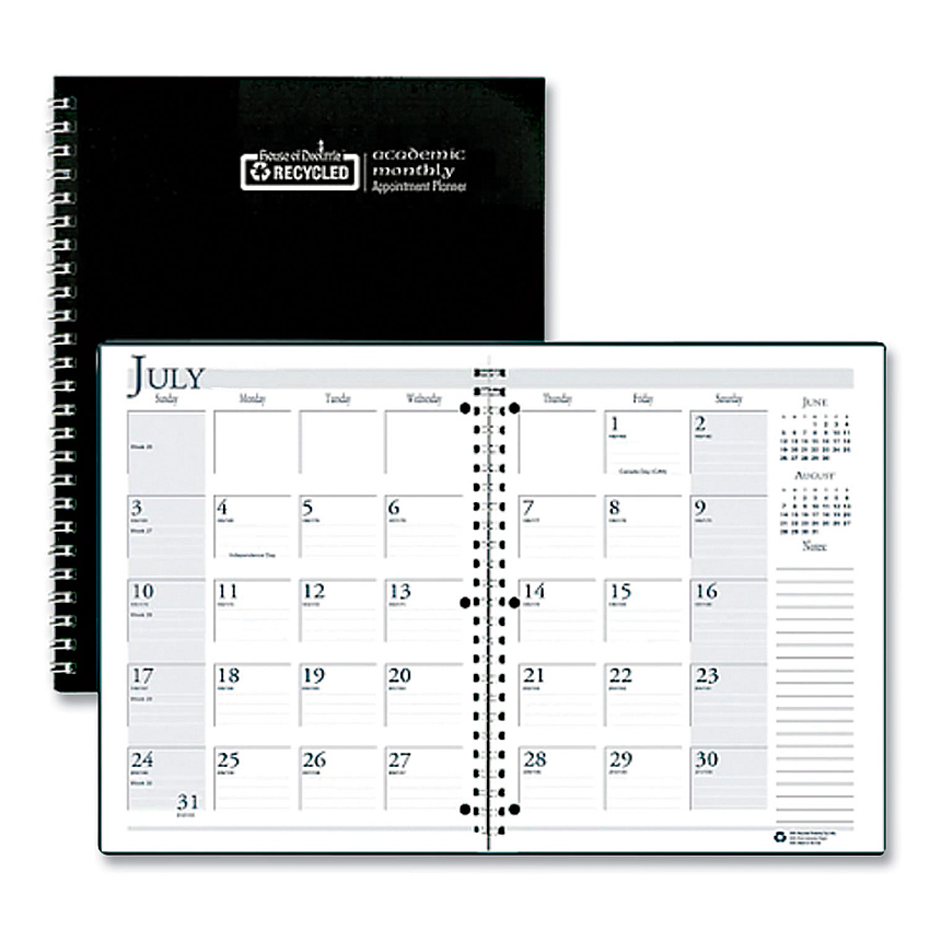 House of Doolittle Recycled Three-Hole Punched Wirebound Academic Monthly Planner, 11 x 8.5, Black Cover, 14-Month: July 2025 to Aug 2026 (26302)