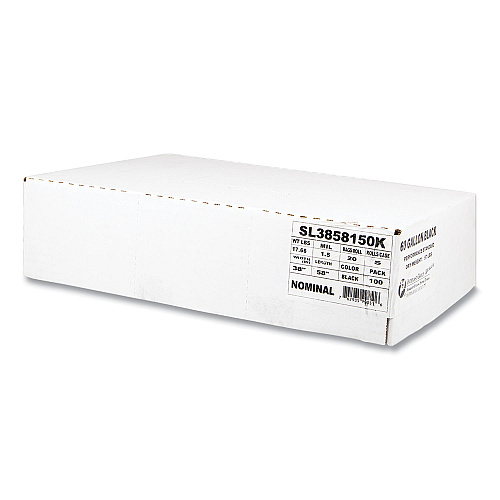 Inteplast Group Low-Density Commercial Can Liners, 60 gal, 1.5 mil, 38" x 58", Black, Interleaved Roll, 20 Bags/Roll, 5 Rolls/Carton (SL3858150K)