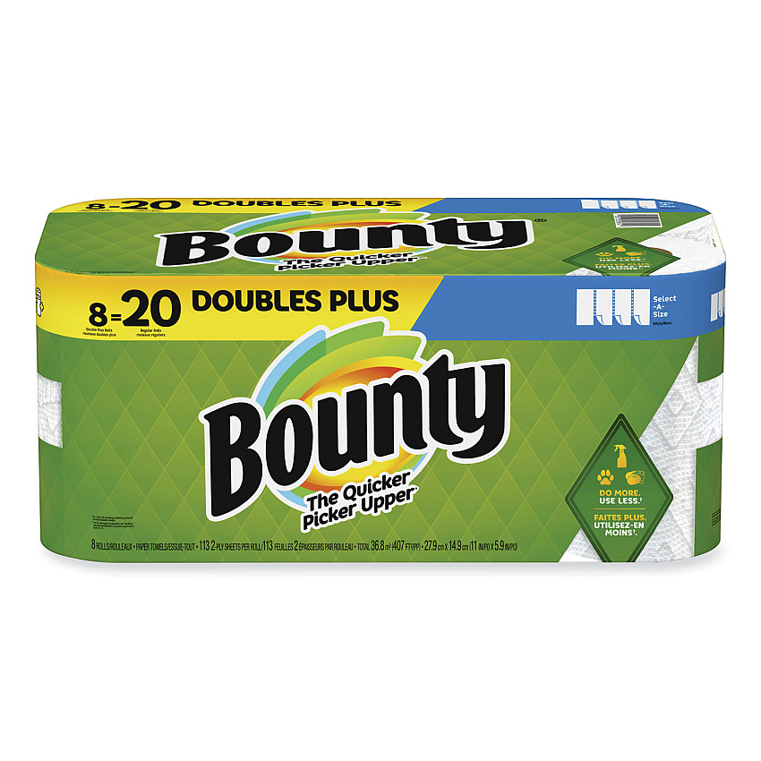 Bounty&reg; Kitchen Paper Towels, Double Plus Rolls, 2-Ply, 103 Sheet, 8 Rolls (19274)